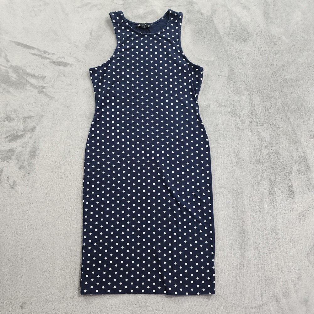 Iris Dress Womens M Blue White Polka Dot Sleeveless‎ Bodycon Tank Mini Casual